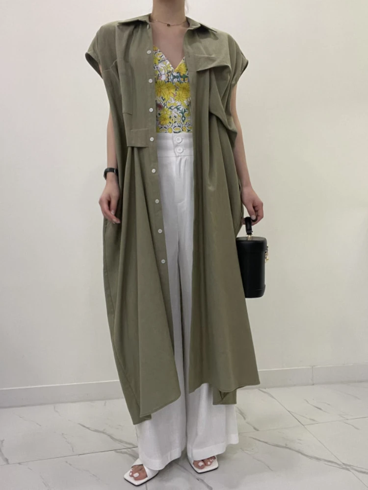 

New Summer Dress Women's Long Shirt Dresses Single Breasted Lapel Irregular Twist Female Korean Robe Streetwear Vintage Dress