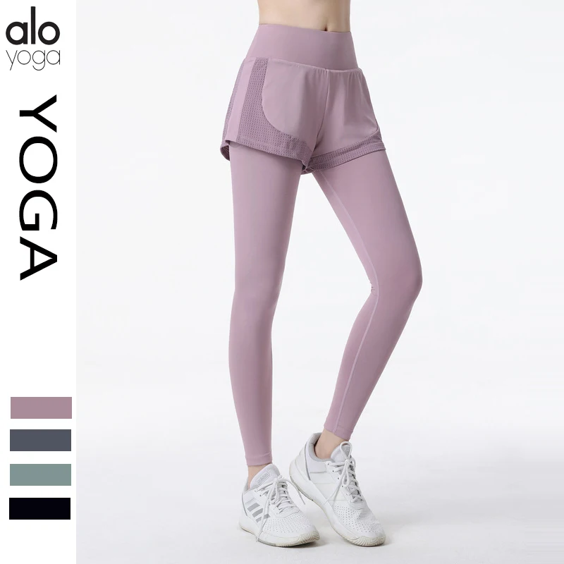 

ALO Yoga Women High Waist Skirts Legging Nylon Elasticity Gymwear Workout Running Activewear Trainning Pant Skirt + Pants