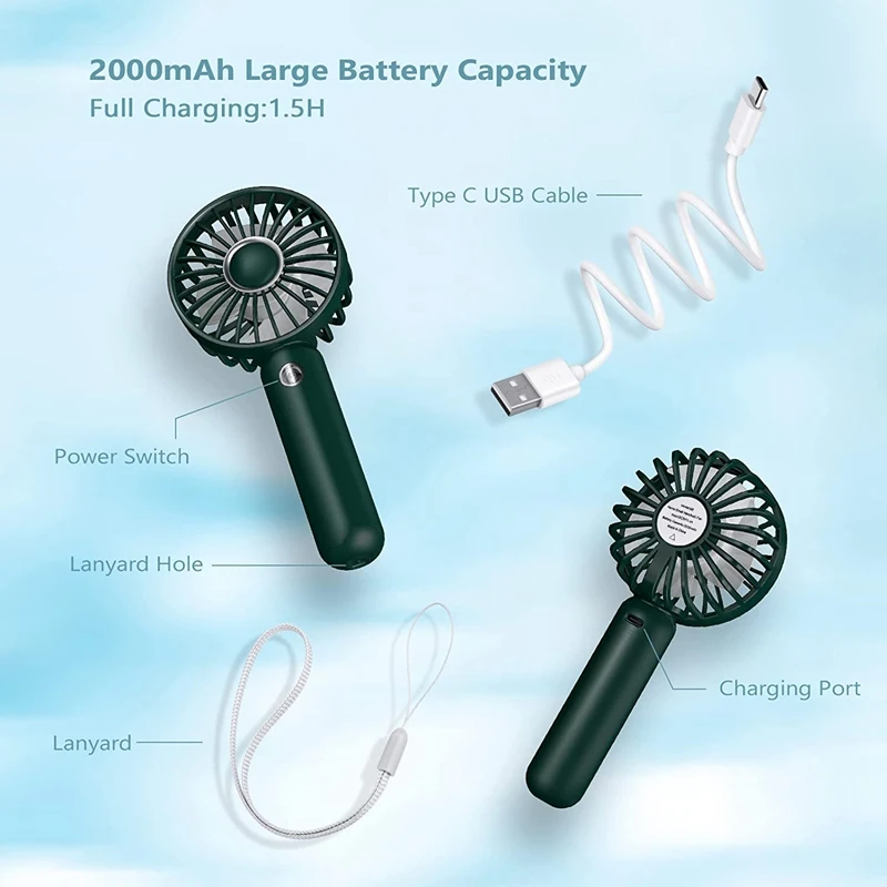 

Mini Handheld Fan, Portable USB Rechargeable Fan, Battery Operated Small Pocket Fan, 3 Speeds Adjustable