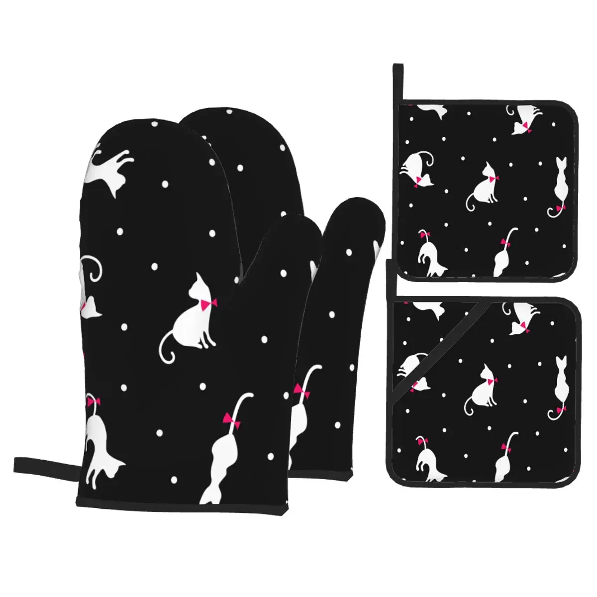 

4 шт., кухонные перчатки с бантом в виде кошки