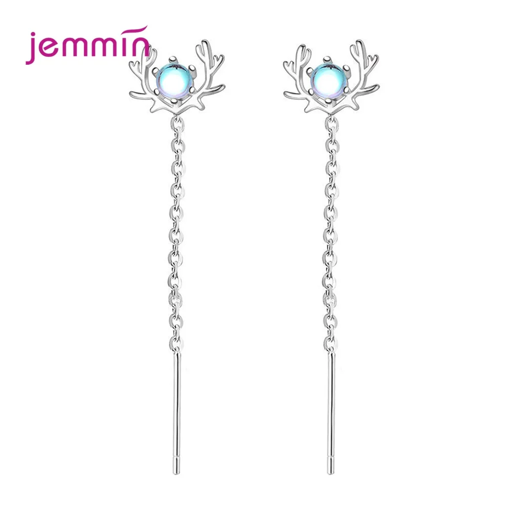 

Pure 925 Sterling Silver Jewelry Gift Antlers Drop Earrings For Women Sparkling Dangle Ears Statement Jewelry