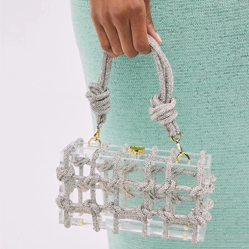 

20 Colors Diamond Clear Acrylic Box Evening Clutch Bags Women New Woven Knotted Rope Rhinestone Purse And Handbags Wedding Party