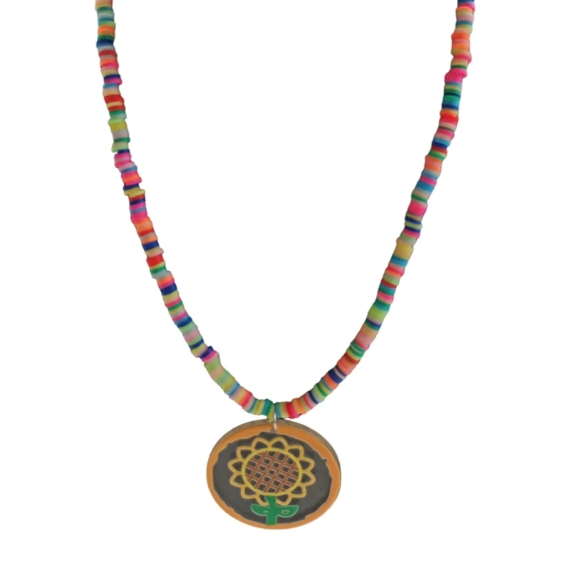 

Soft Clay Bead Short Sunflower Necklace Summer Rice Bead Necklace Jewelry 57BD