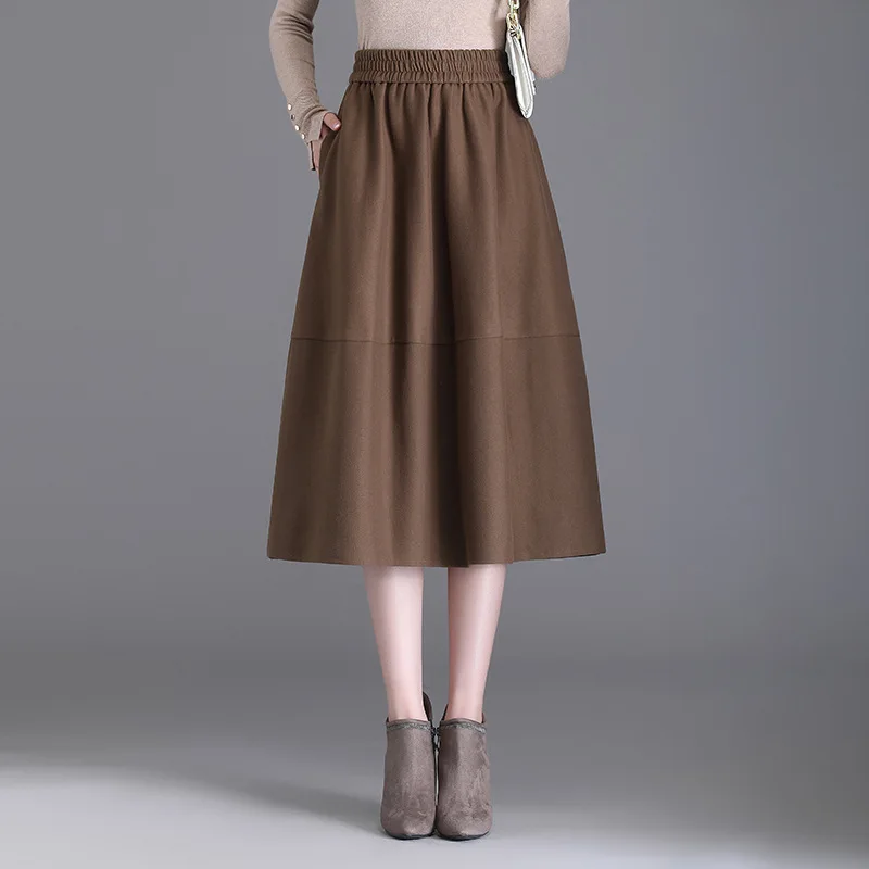 

Женская Длинная шерстяная юбка, Повседневная Свободная трапециевидная юбка с высокой эластичной талией, модель сезона осень-зима 2023