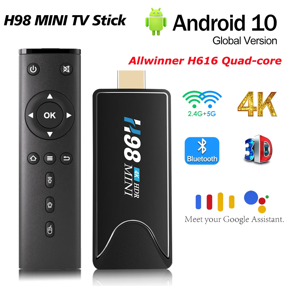 H98 MINI BT Wireless TV Stick Allwinner H616 4G 32G 4K 3D HD Smart TV Box Android 10 2.4G 5.8G WIFI Global Version Media Players