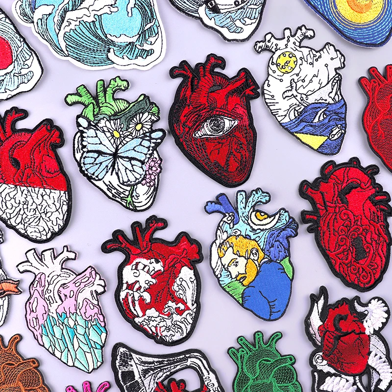 

Red Heart Embroidered Patches For Clothing Thermoadhesive Patches On Clothes Van Gogh Outdoor Applique Patch For Clothing Badges