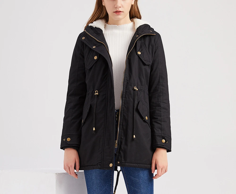 2022 Autumn and Winter New Women's Fashion Casual Solid Color Hooded Coat Thickened and Velvet Cotton Coat