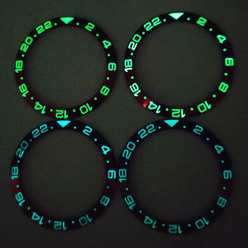 38mmx30.5mm Blue/ Green Luminous Aluminum Watch Bezel GMT Tilted Watch Watch Inserts Fit 40mm Men's Watches Modified Accessories