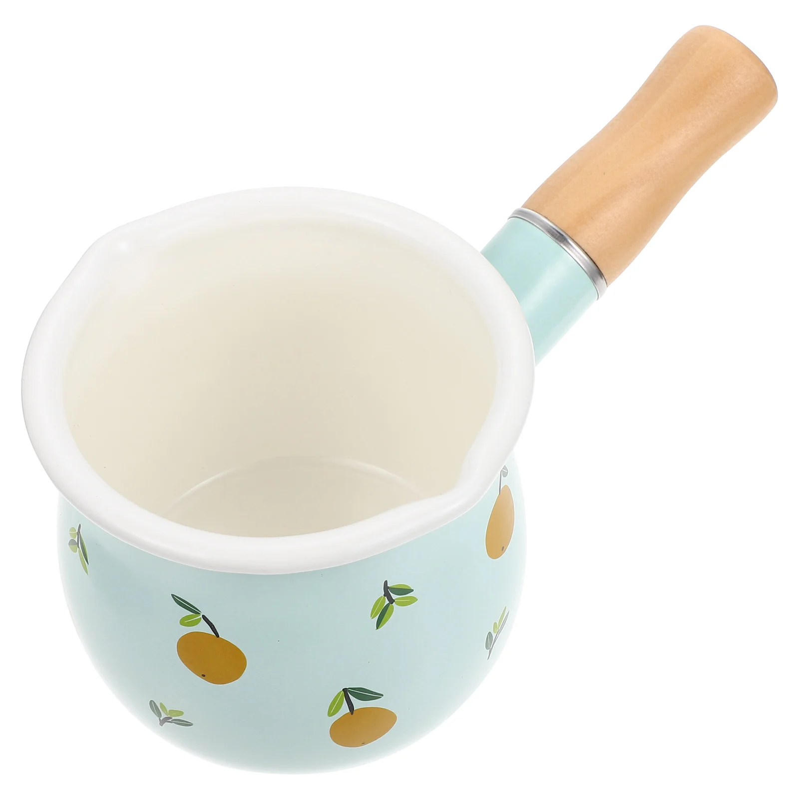 

Potpan Enamel Butter Warmer Saucepan Mini Ceramic Sauce Cooking Small Soup Nonstick Handle Bowl Wooden Enamelware Melting