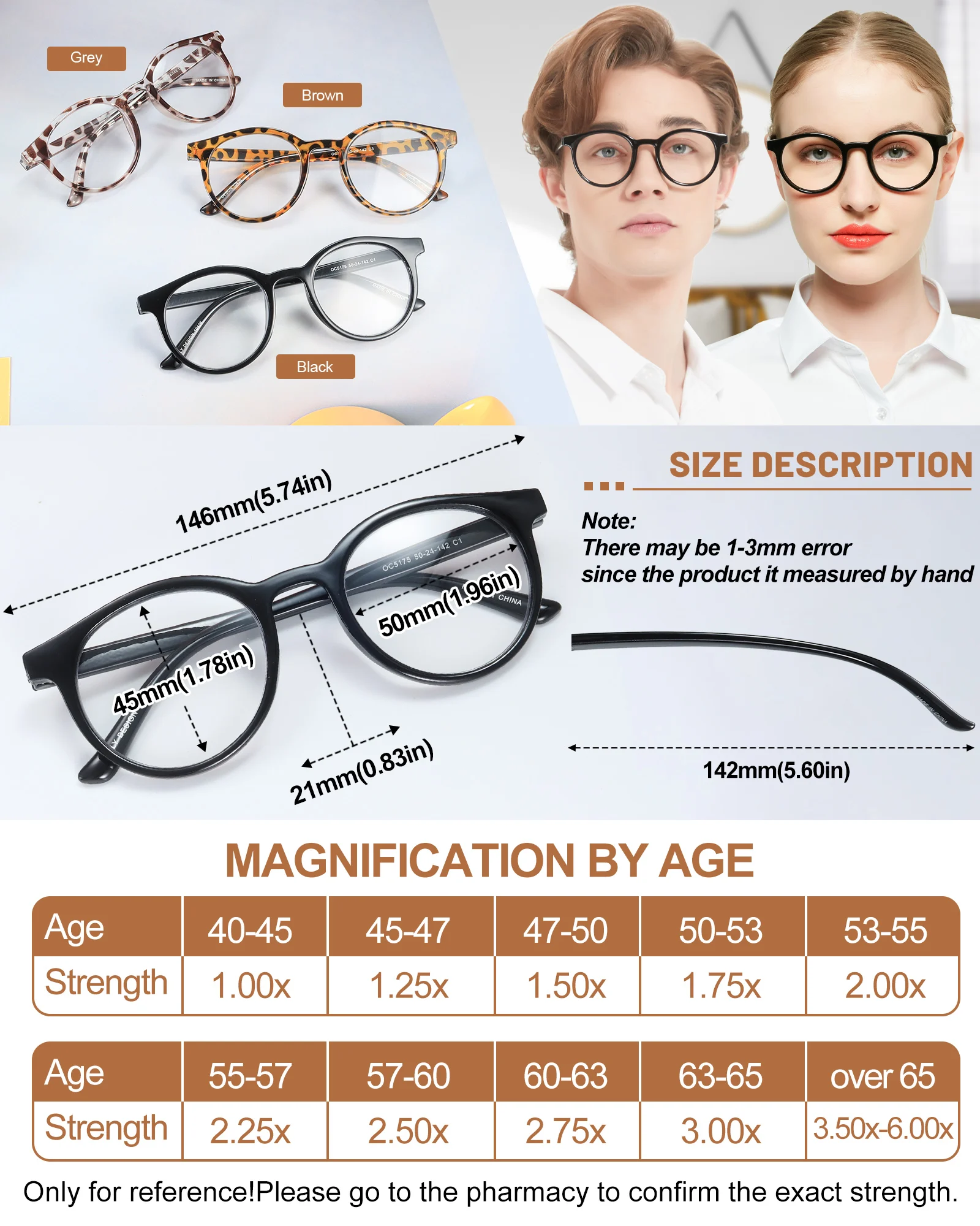 Женские очки для чтения в большой круглой оправе