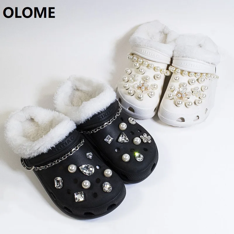 

Luxury Cave Shoe DIY Accessories Croc Charms Pearl Flower Diamond Shoe Flower Chain Decoration Removable Shoe Buckle