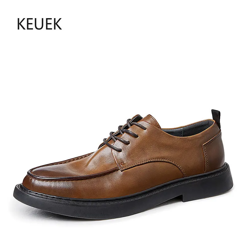 

New Spring Autumn Genuine Leather Breathable Casual Dress Moccasins Men Shoes Male Designer Oxfords Work Derby Loafers Youth 5A