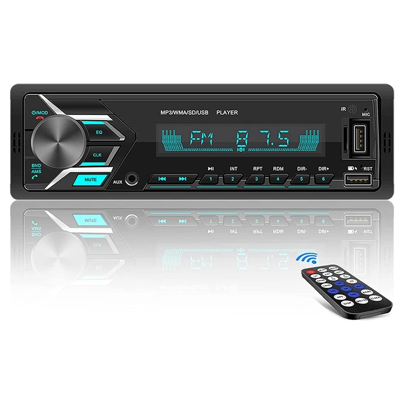 

Автомобильная стереосистема Bluetooth, 7-цветный однодиновый автомобильный радиоприемник с USB, MP3-плеер/FM/WMA/TF/AUX-In, звонки в режиме громкой связи