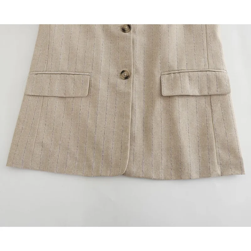 TRAF 2023 Striped Blazer Women Long Sleeve Jacket Women Summer Masculine Long Blazer Woman Padded Shoulder Blazers for Women