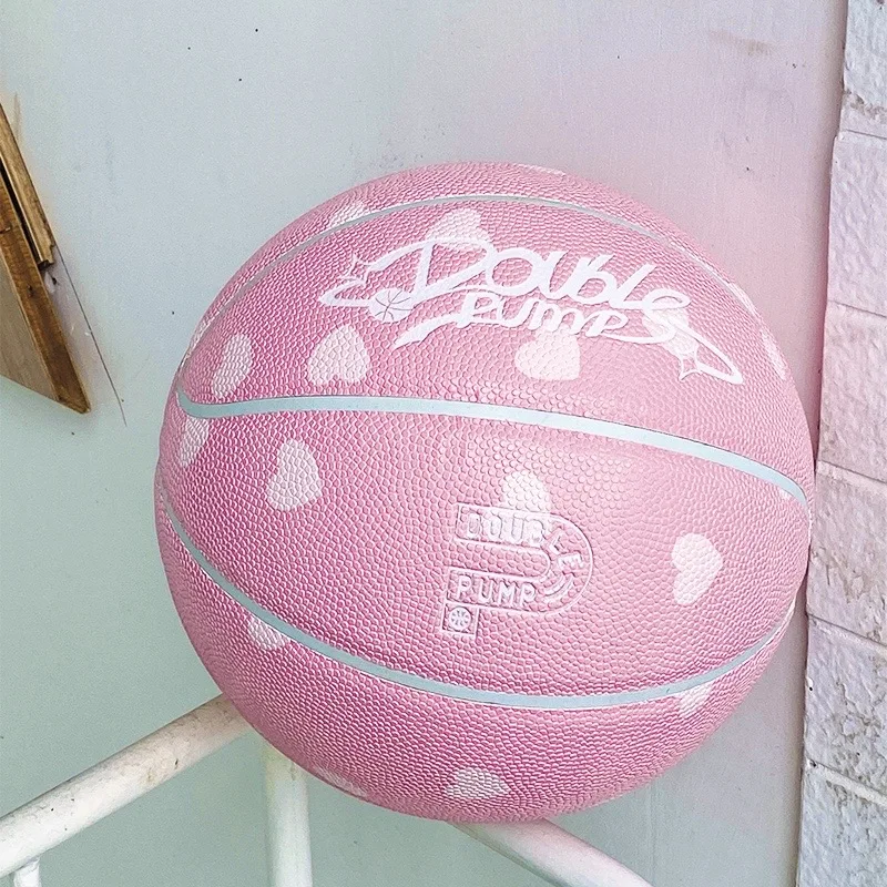 DOUBLEPUMP Pink Love Heart Basketball Moisture-absorb PU Indoor Outdoor Basketball Ball Size 7 Valentine's Day Gift For Girl