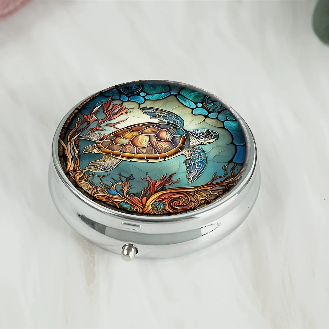 Красивая круглая аптечка в виде черепахи 3 отделения мини-декоративный карманный