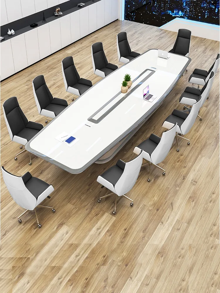 

Окрашенный белый серый стол для конференций, минималистичный современный стол для переговоров, высококачественный большой стол регистрации