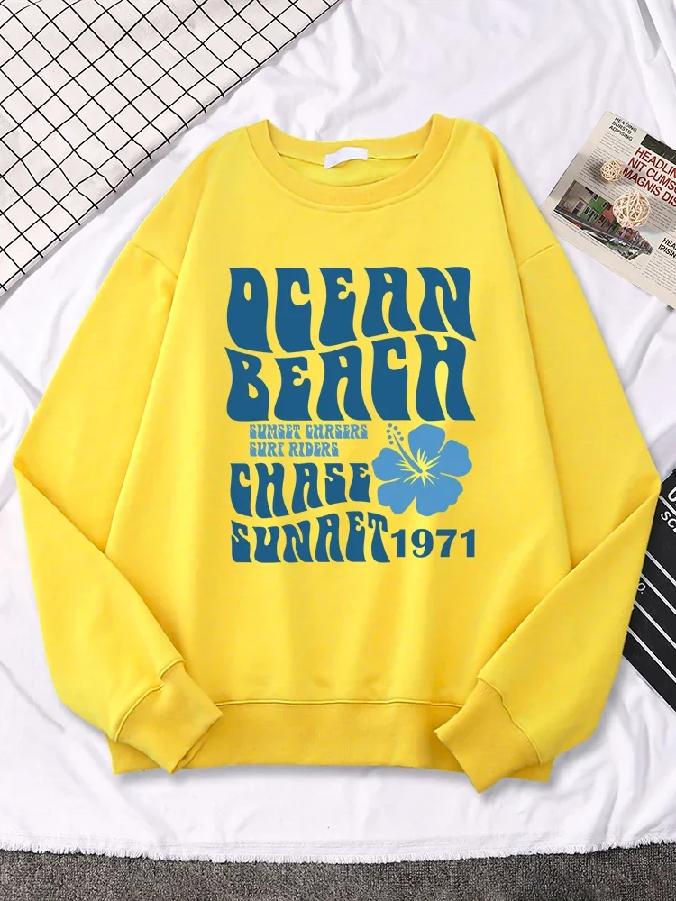 

K-Pop Женский свитшот, океан, пляж, Чейз, закат 1971, топы с принтом, свитшот, женская одежда