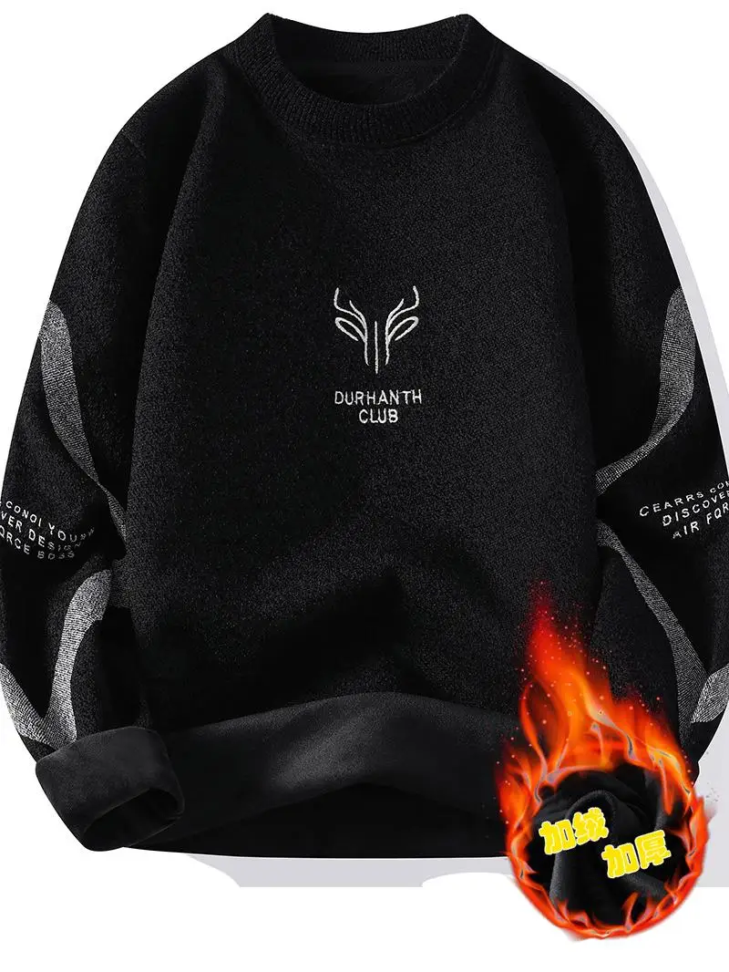 Teenagers Fleece-lined Thickened Sweater Boys Autumn and Winter 2 to 5 Years Old Junior High School Students 3 Older Child...