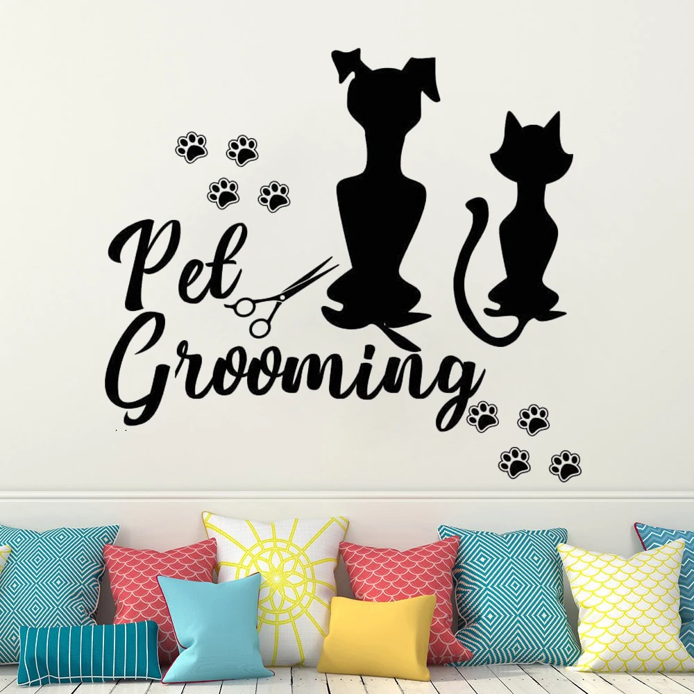 

Pet Grooming Wall Stickers Dog Cat Pets Salon Shop Window And Door Decor Decals Vinyl Puppy Animals Impron Murals DW14120