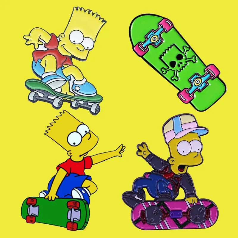 

Skater Bart Skateboarding Skateboard Enamel Brooch Pin Denim Jacket Lapel Metal Pins Brooches Badge Exquisite Jewelry Accessorie