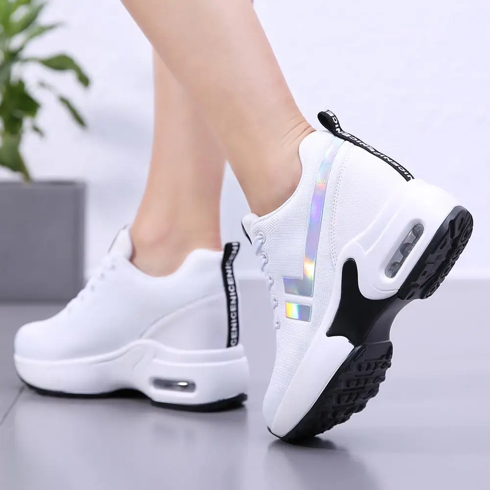 

Miaoguan Spring High Heel Shoes Women Platform Sneakers Ladies Shoes Comfortable Outdoor Walking Solid Casual Shoes Basket Femme