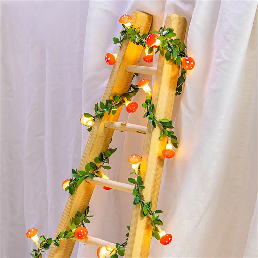 

Artificial Ivy Leaf String Light 2/5/10M Lovely Mushroom Fairy Light Garland Battery Operated For Home Party Bedroom Wall Decor
