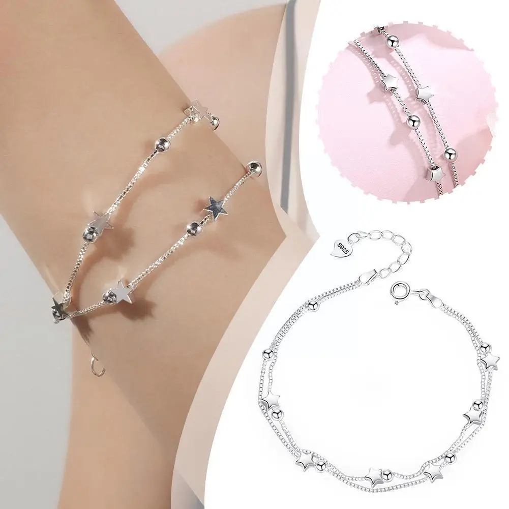

1pc Silver Color Beautiful Stars Bracelets For Women Fashion Adjustable Bracelets Party Wedding Jewelry Holiday Gifts N4A9