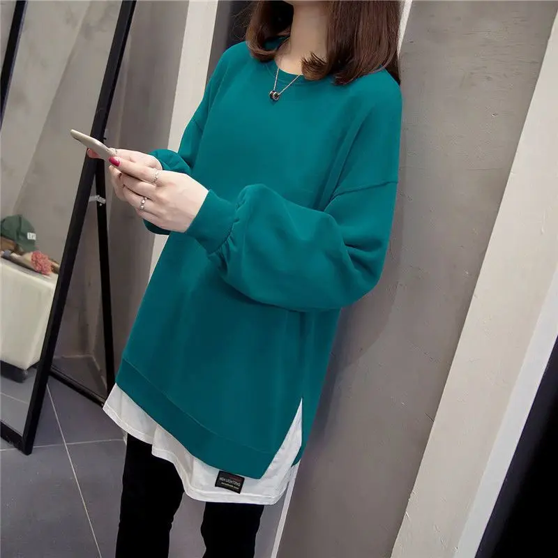 

Autumn Cotton Pullover Sweatshirts Oversize Women O Neck Loose Long Sleeve Top Solid Oversized Green Sweatshirt For Women 2023