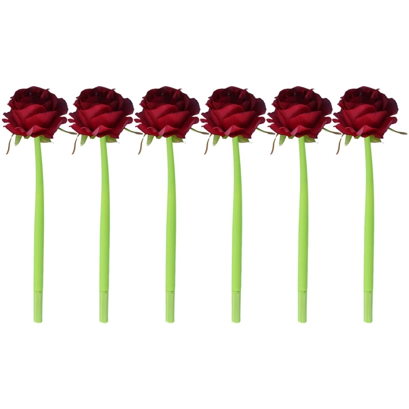 

6 Pcs Creative Simulation Rose Flower Silicone Gel Pen School Office Stationery Valentine's / Teachers' Day Gift