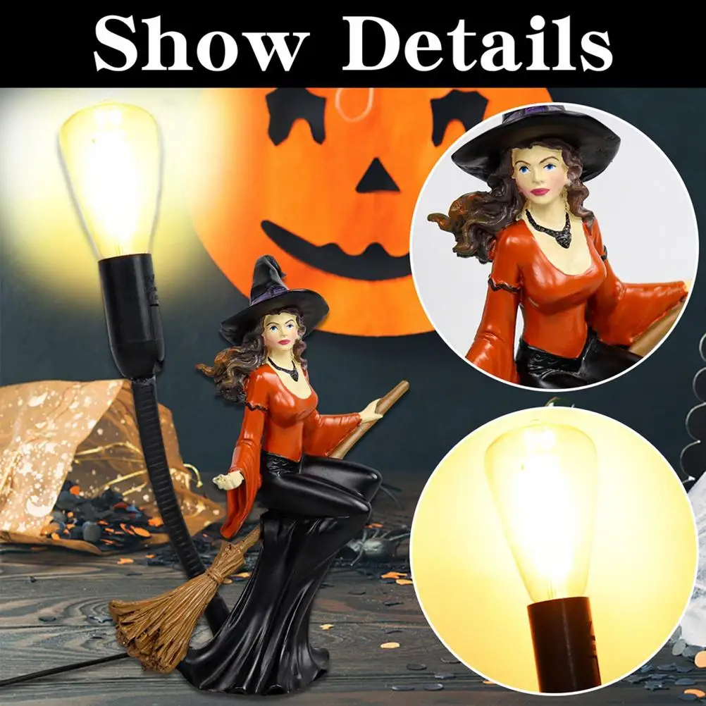 

Fun Spooky Halloween Decorations Lights Resin Witch Light Statue Decor Lanterns Night Table Light Lamp Party Decor
