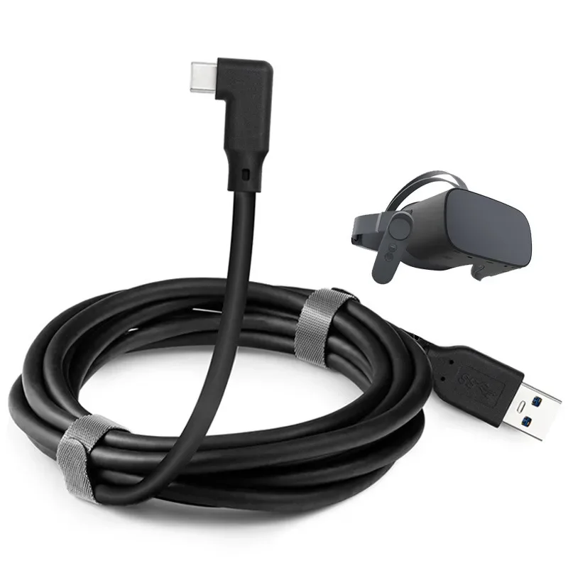 Фото Кабель USB C 90 градусов, 5 Гбит/с, 3 А, шнур для быстрой зарядки для Oculus Quest Link 2 для VR, ПК, игровое зарядное устройство типа C, 1,8 м, 3 м, 5 м №2
