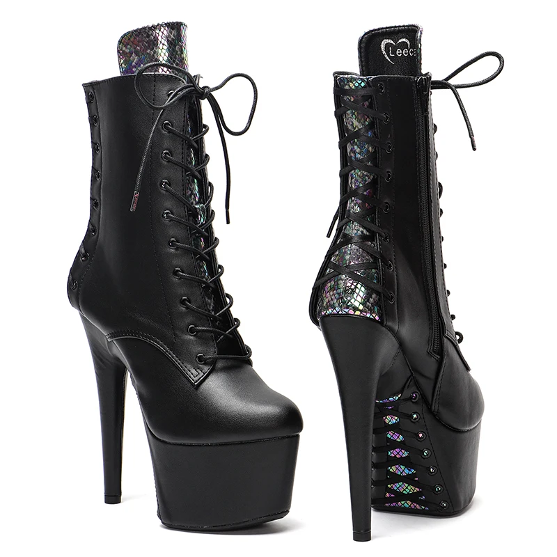 Leecabe  17CM/7inches color matching Pole dancing shoes High Heel platform Boots Ankle Boots Sexy Fetish Stripper Shoes 3B
