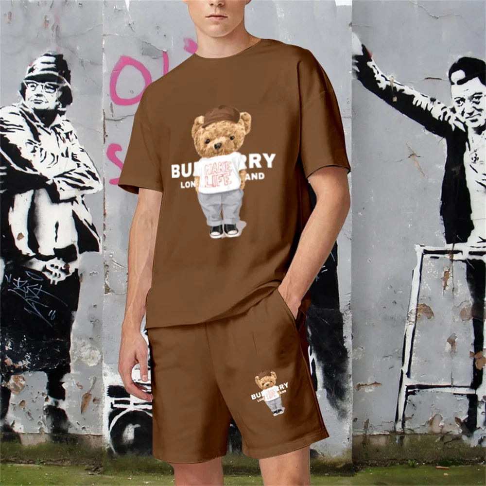 2023 Summer Luxury Casual Men Solid Color Short-sleeved T-shirt Shorts Two-piece Suit Brand Street Fashion 2-piece Suit Trend