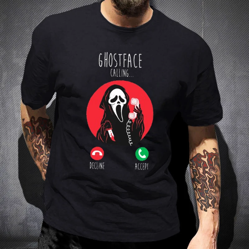 

Ghostface Calling Horror Print Tshirt for Men 90s Vintage Short Sleev Boy Girl Halloween Cool Streetwear Gothic Clothes Punk Tee