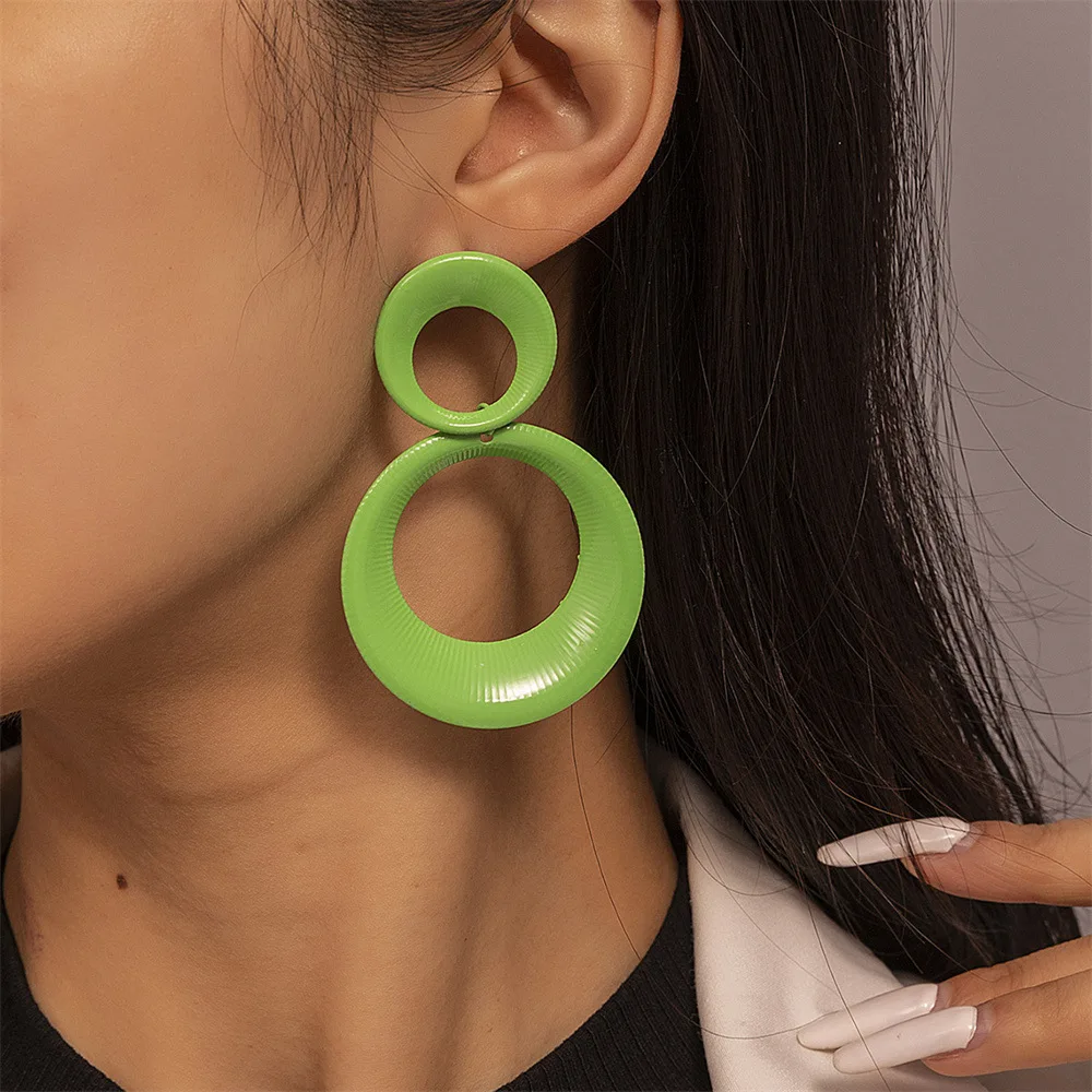 

Retro Hot Selling Europe and America New Trend Summer New Girl Colorful Hong Kong Style Exaggerated Big Circle Pendant Earrings