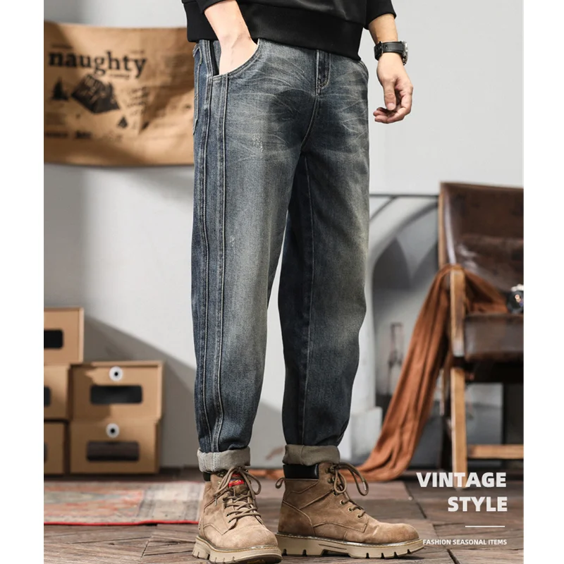 Men Clothing 2022 Autumn and Winter Straight Loose Cylinder Jeans Vintage Chaopai Large Comfortable Blue Harun Trousers Female