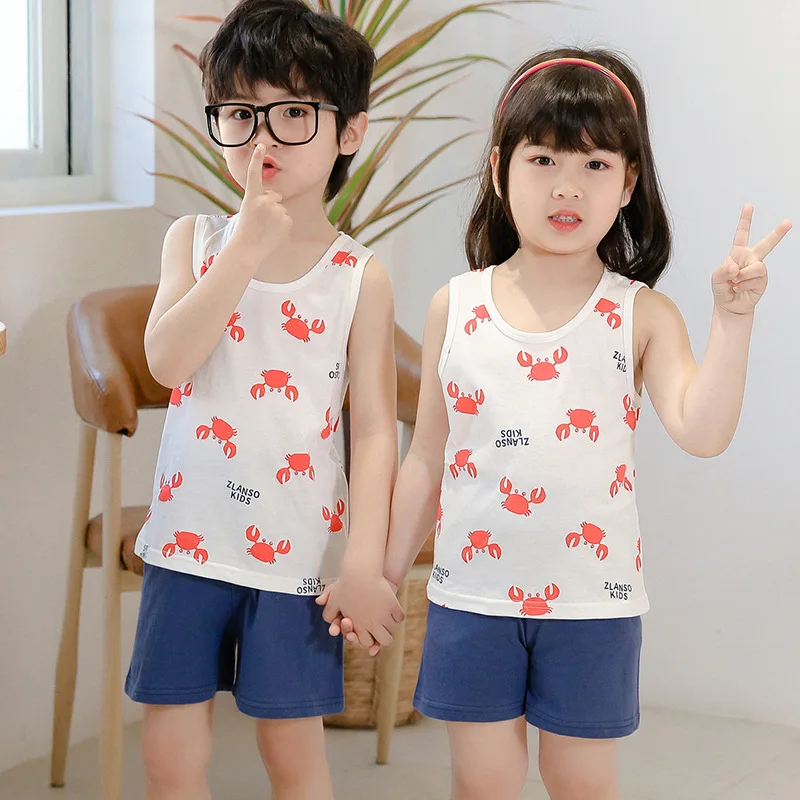 

Детская одежда, пижама, детский хлопковый жилет без рукавов, шорты, костюм, одежда для сна для девочек и мальчиков, пижамный комплект, детска...