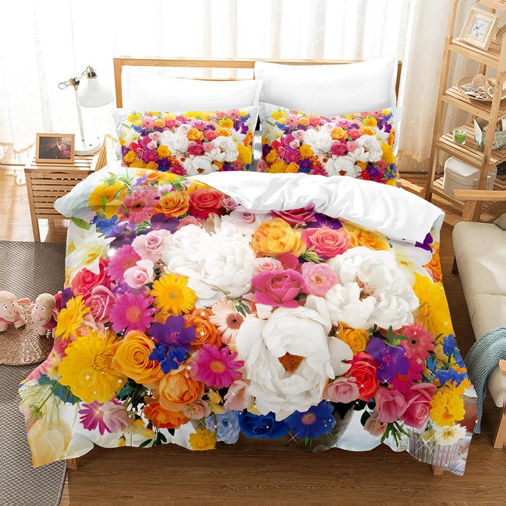 

Colorful Flower Bedding Set Plant Flowers Duvet Cover Boys, Quilt Cover Girls Room Gorgeous Bedding King/Queen Duvet Cover Set