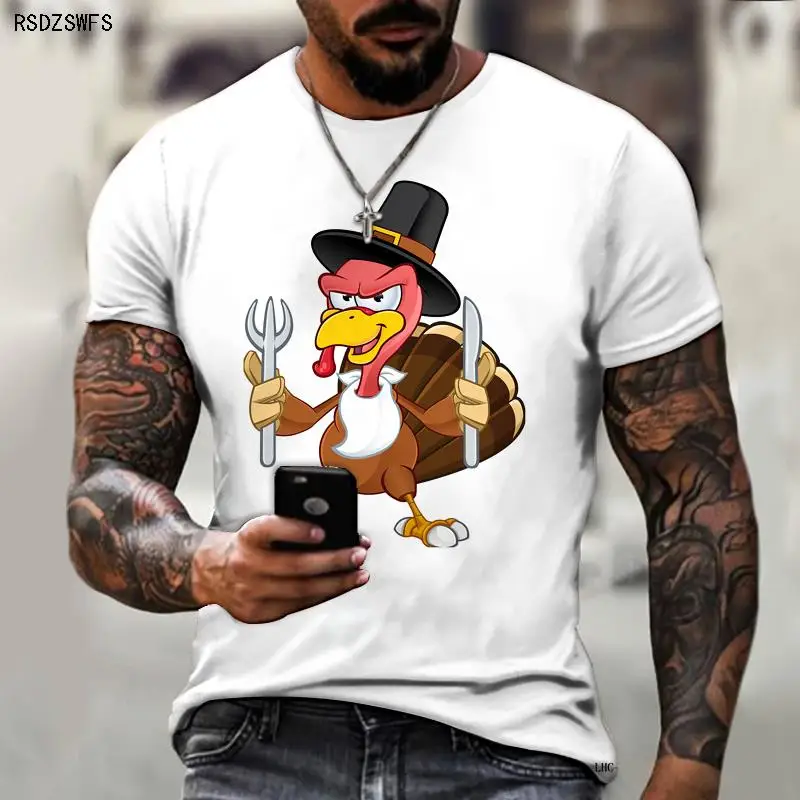 

Branded Men's T-shirt 3D Printing Pattern Thanksgiving Event Turkey Handsome Street Hot Style Fashion Trend Oversize 5XL