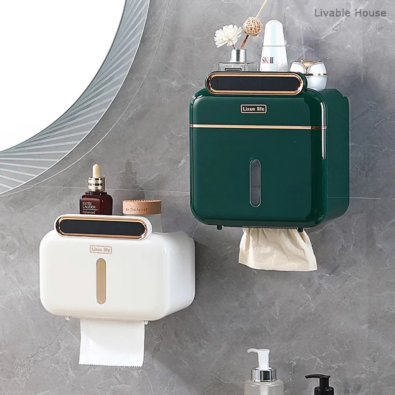 

Toilet Paper Holder Shelf Kitchen Tissue Box Wall-Mounted Paper Storage Box Roll Toilet Paper Holder Bathroom Accessories