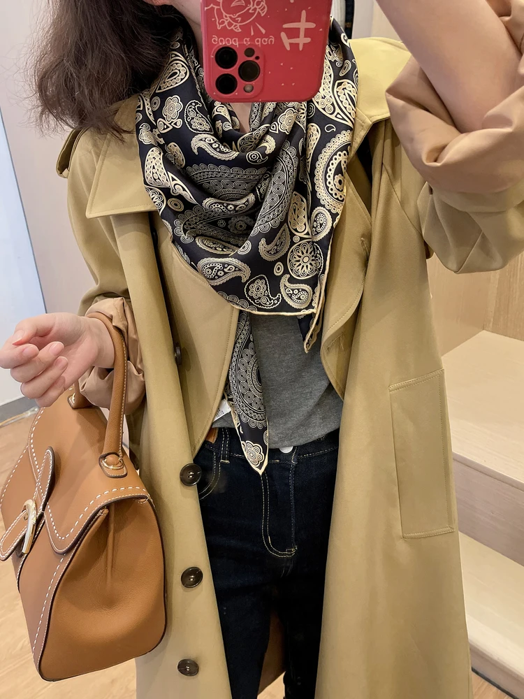 Квадратный шелковый шарф с принтом пейсли ручной каймой 100% натуральный шейный