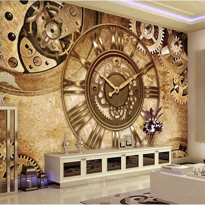 

Пользовательские 3D фотообои современные абстрактные Ретро часы фон настенная живопись Домашний Декор бумаги Papel де Parede Sala