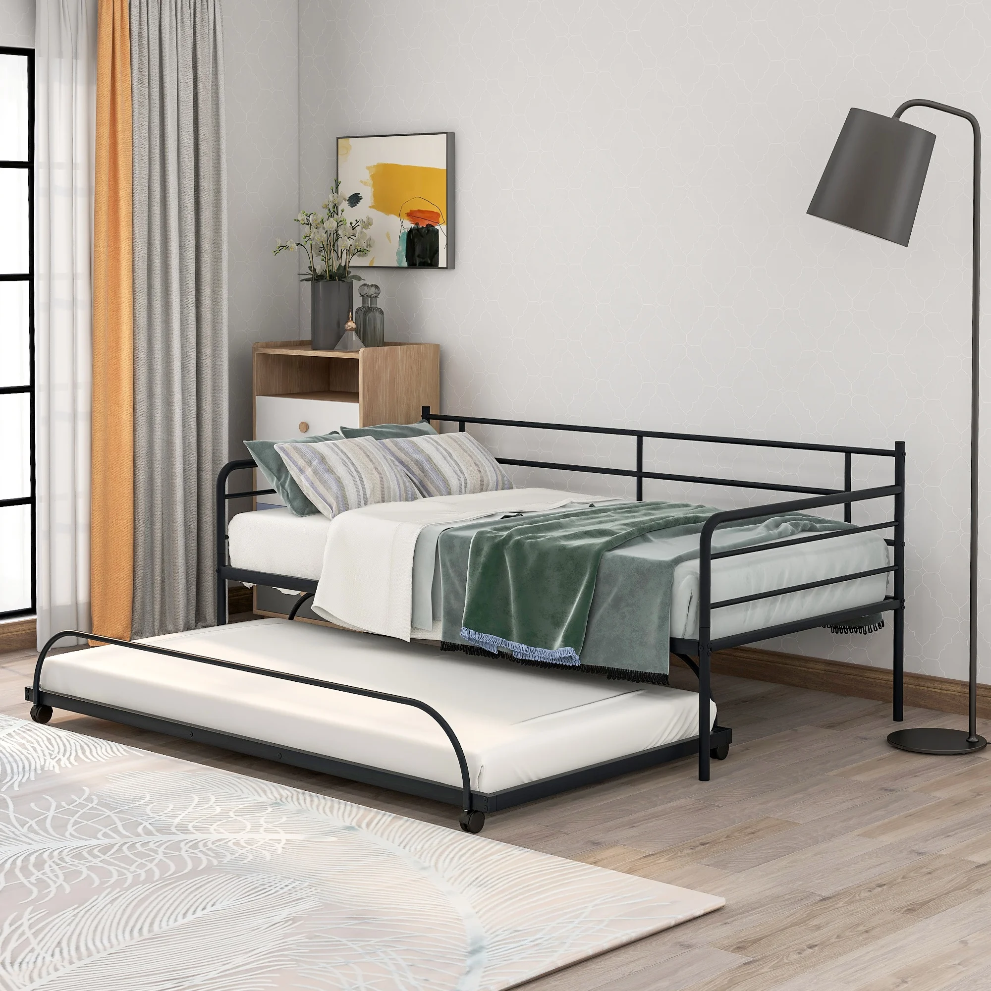 

Metal Daybed with Trundle，Twin Size