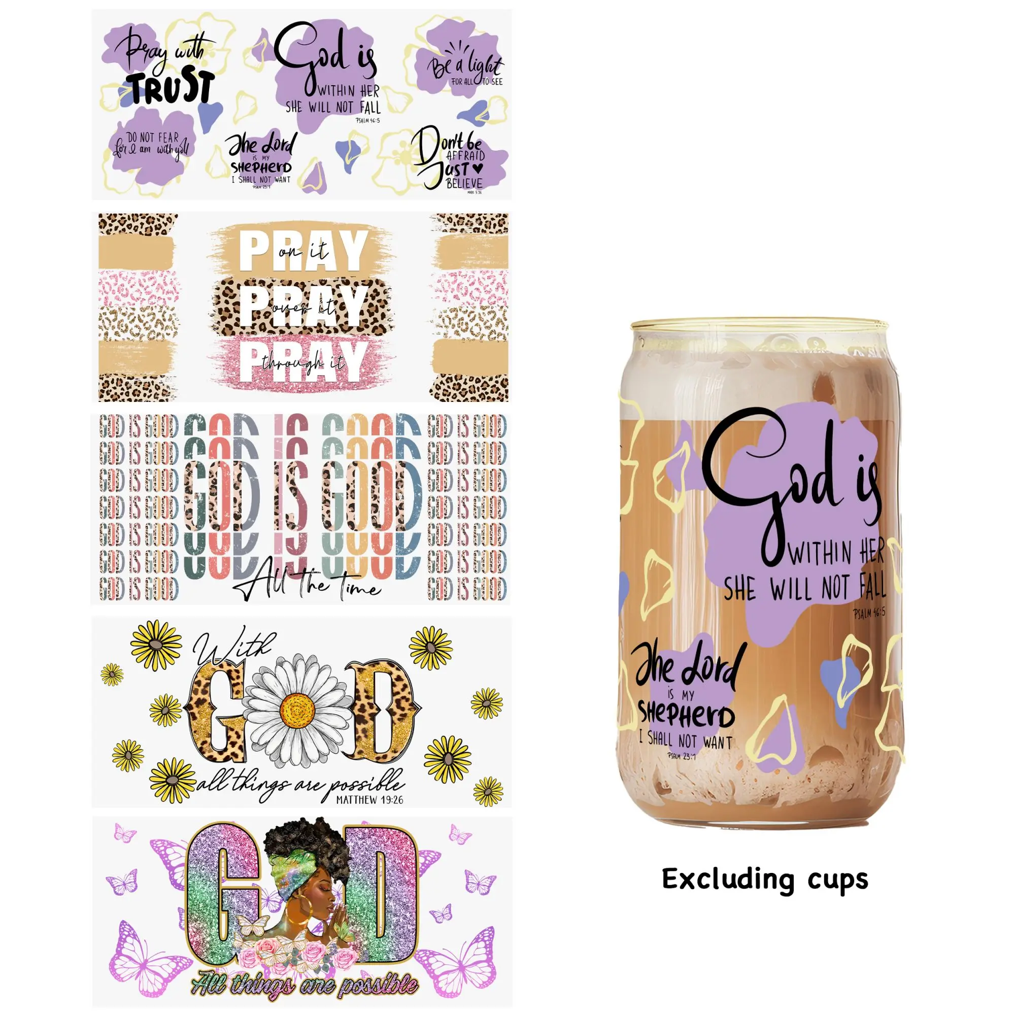 5 шт. наклейки с надписью God faith подсолнухи