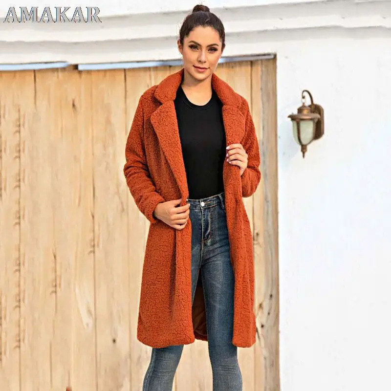 Autumn Long Winter Coat Woman Faux Fur Coat Women Warm Ladies Fur Teddy Jacket Female Plush Teddy Coat  Outwear