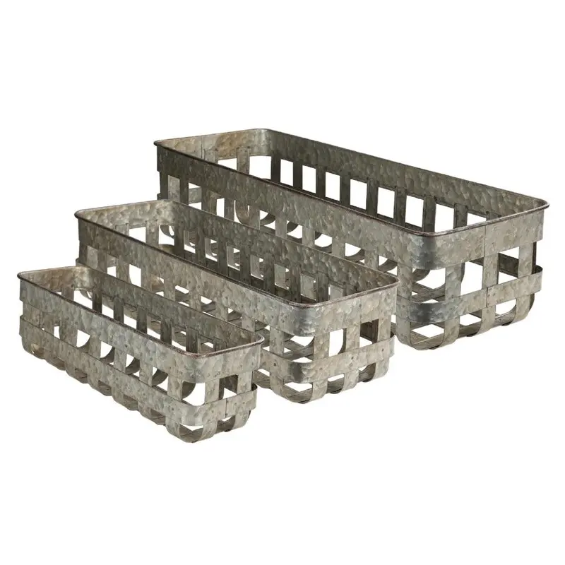 

of 3 Gray Rectangular Metallic Storage Baskets, 24.25"