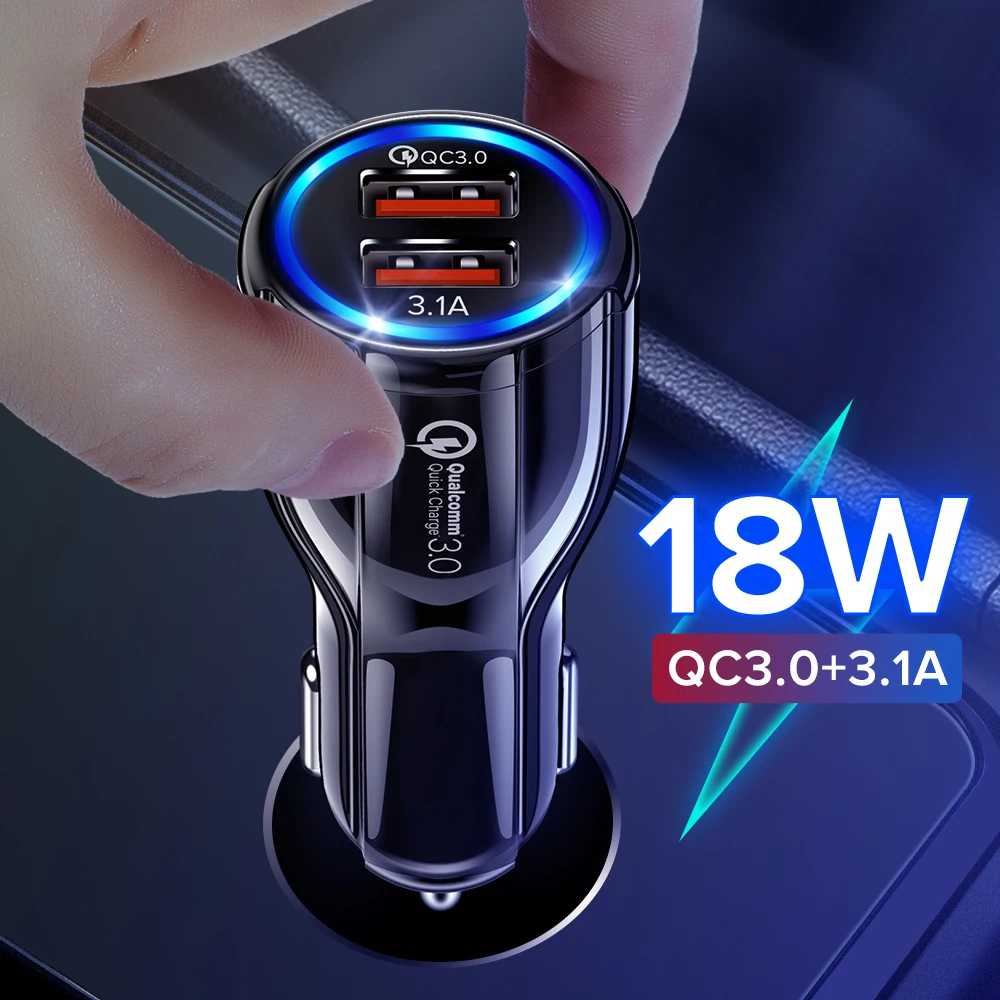 

Dual USB Car Charger 18W Fast Charging Phone Charge Plug For iPhone 13 12 iPad Airpods Huawei Samsung Xiaomi 11 LG QC 3.0 in Car
