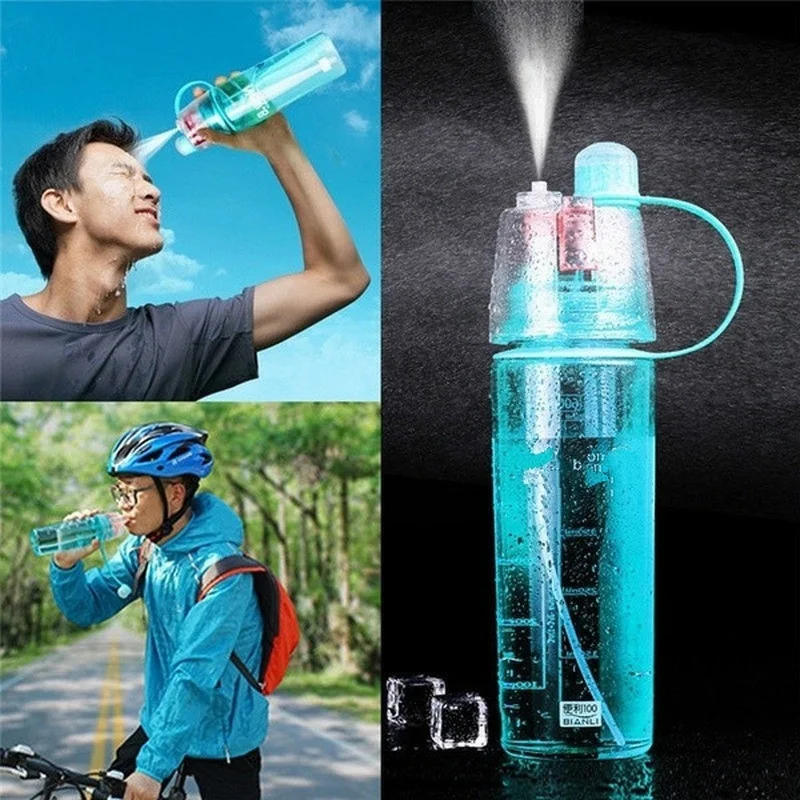 Sports Spray Water Cup Plastic Outdoor Kettle Cooling Water Bottle Creative Gift Spray Cup 3 Color