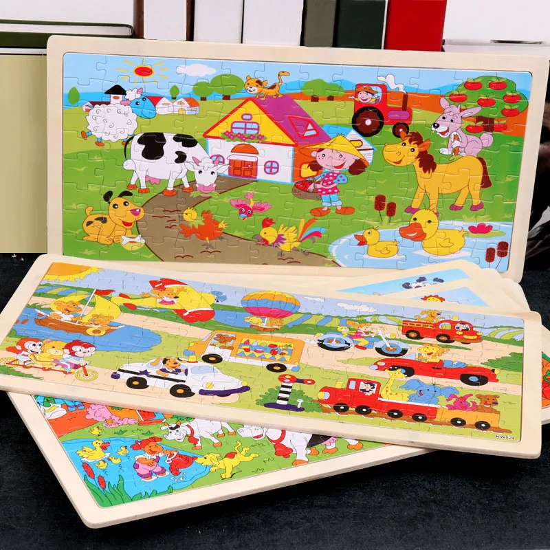 

Kids Toys 1pcs 96 Slice Wooden Toys Cartoon Animals Jigsaw Puzzle Toys Baby Early Learning Educational Toys For Children Gift